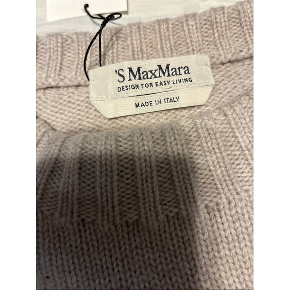 ‘s Max Mara Authentic Solid Beige Crew Neck Long Sleeve Knit Sweater Small - Picture 5 of 6